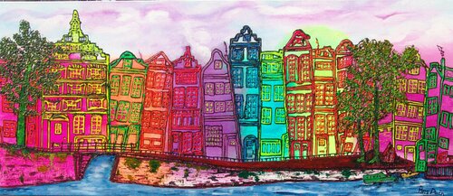 Amsterdam, O.Z.Achterburgwal with boat. di Ans Duin, Pittura in vendita su Singulart