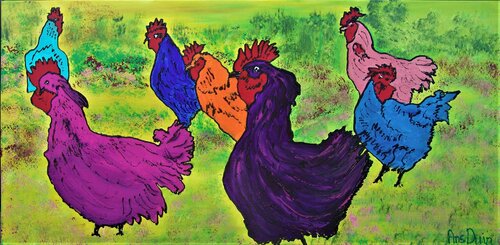 Party chickens! Sale! de Ans Duin, Pintura a la venta en Singulart