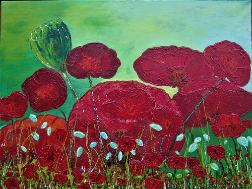 Sunny poppies by Ans Duin, Painting for Sale on Singulart