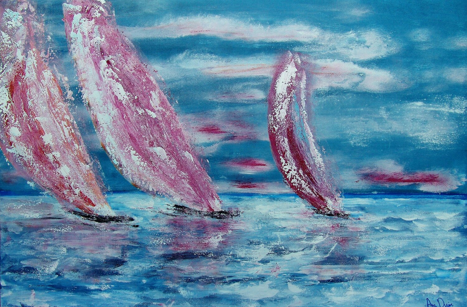 Sailing down the wind. Lowered price! Ans Duin Origineel schilderij te koop