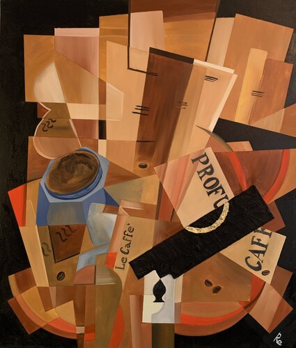 PROFUMO DI CAFFE' – Pittura materica su tela con olio, materiali misti e foglia oro by Roberto Re, Painting for Sale on Singulart