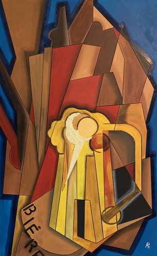 LE BIERE– Pittura materica astratta su tela ispirata alla convivialità e al gesto quotidiano by Roberto Re, 油畫 for Sale on Singulart