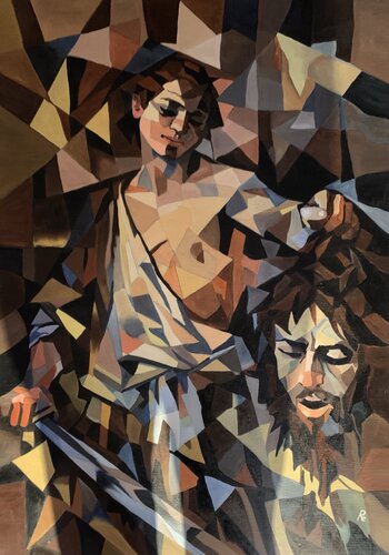 DAVIDE E GOLIA (CARAVAGGIO) in chiave cubista van Roberto Re, Schilderij te koop op Singulart