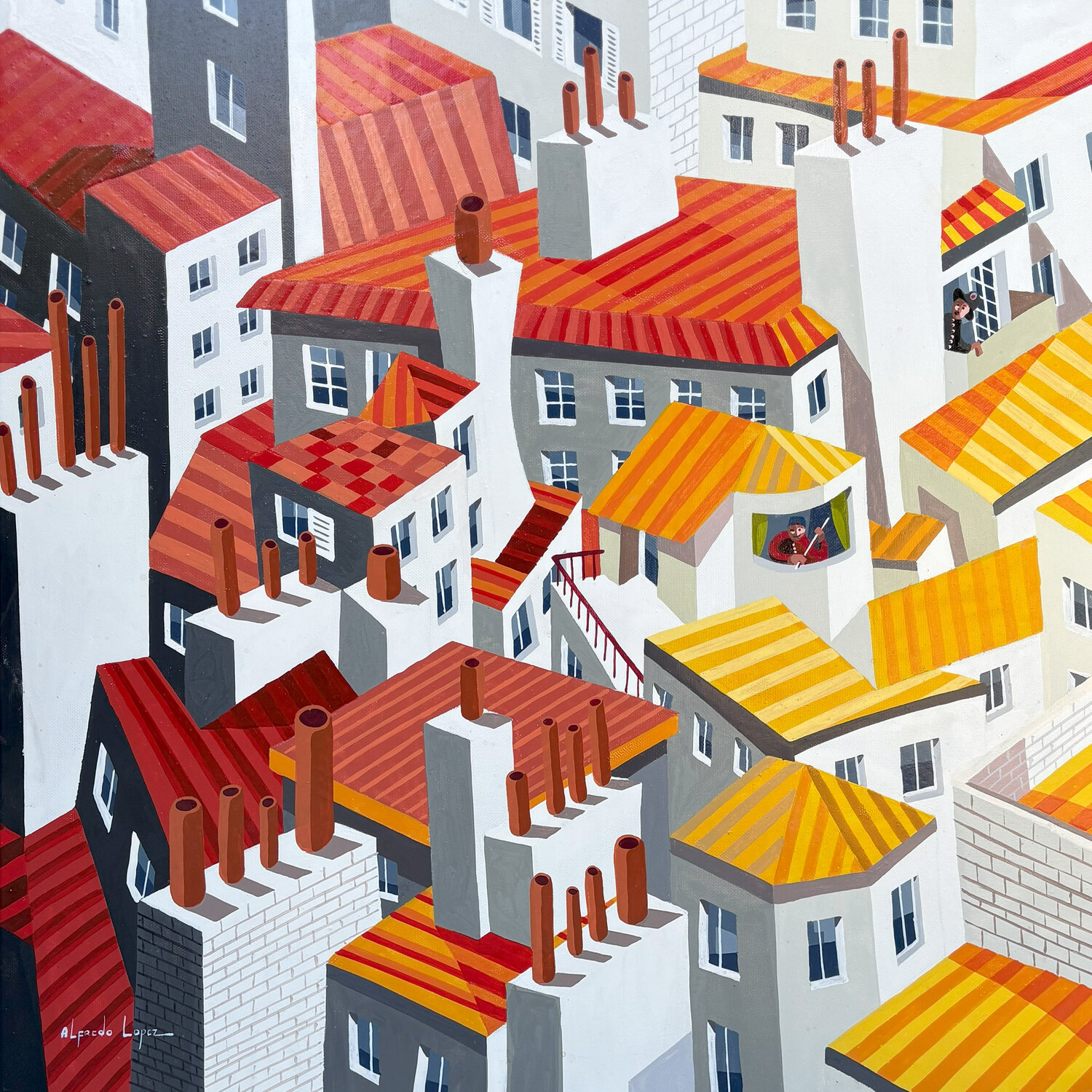 Petit théâtre de la ville Alfredo Lopez Dipinto originale in vendita