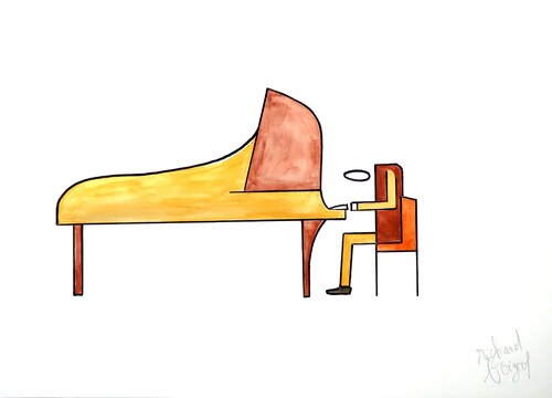 LE PIANISTE CUBE di Richard Boigeol, Opera su carta in vendita su Singulart