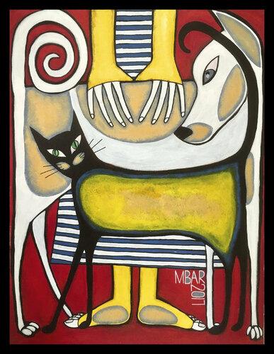 Black cat white dog di Mikhail Baranovskiy, Pittura in vendita su Singulart