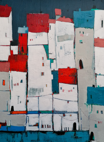 Hinter den Fenstern der Stadt di Conny Niehoff, Pittura in vendita su Singulart