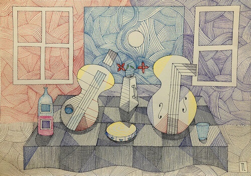 Musician's Table van Teixeira Leite, Tekening te koop op Singulart