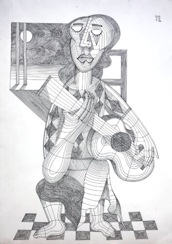 Woman and Guitar van Teixeira Leite, Tekening te koop op Singulart