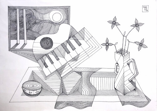 Musician's Table von Teixeira Leite, Zeichnungen kaufen auf Singulart