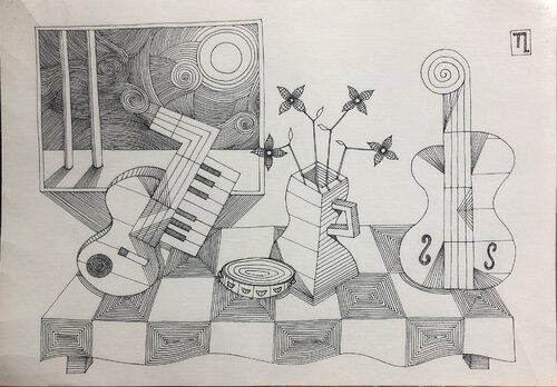 Musician's Table van Teixeira Leite, Tekening te koop op Singulart