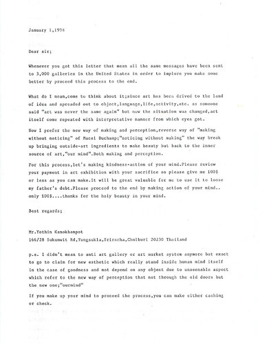 Letter sent to 3,000 galleries with envelopes. van Yothin Kanokbanpot, Werk op papier te koop op Singulart