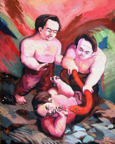 I & I & I & snake di Yothin Kanokbanpot, Pittura in vendita su Singulart