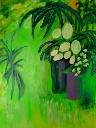 'White Flowers on Green' par Aase Lind, Peinture en vente sur Singulart