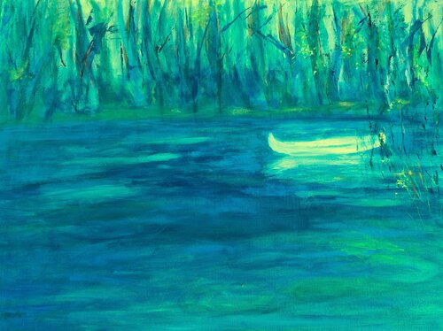 Hommage á Peter Doig no 2 van Aase Lind, Schilderij te koop op Singulart