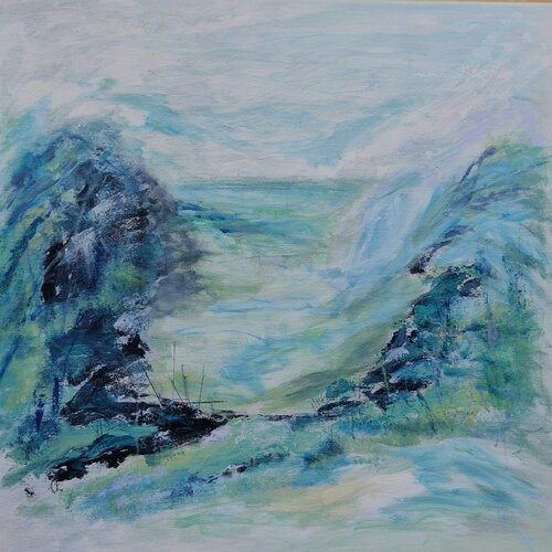 'Spring View' - Looking down the valley van Aase Lind, Schilderij te koop op Singulart