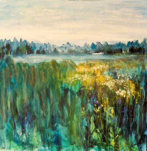 'Wild Flowers at the Lake' van Aase Lind, Schilderij te koop op Singulart