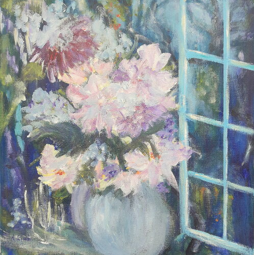Flowers in the Window von Aase Lind, Malerei kaufen auf Singulart