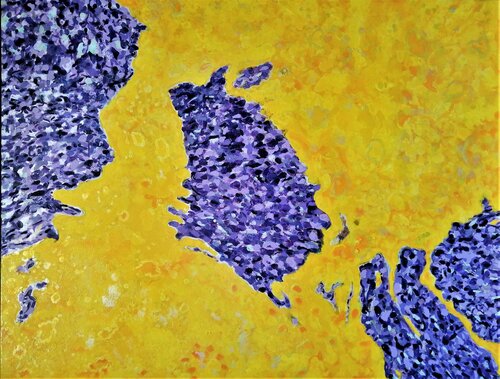 Lilacs on golden yellow van JOAN PARRAMON, Schilderij te koop op Singulart