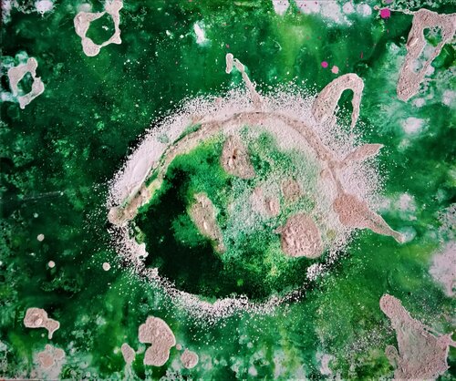 Objetos ... no identificados sobre fondo verde von JOAN PARRAMON, Malerei kaufen auf Singulart