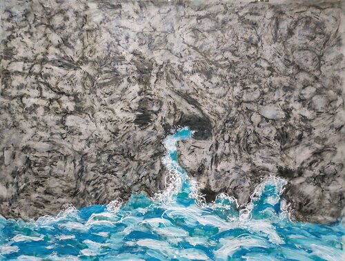 Roques i Mar. 206 x 156 cm. Mixta s tela. esgrafiat en grafit i tintes acrilics gesso i tosca von JOAN PARRAMON, Malerei kaufen auf Singulart