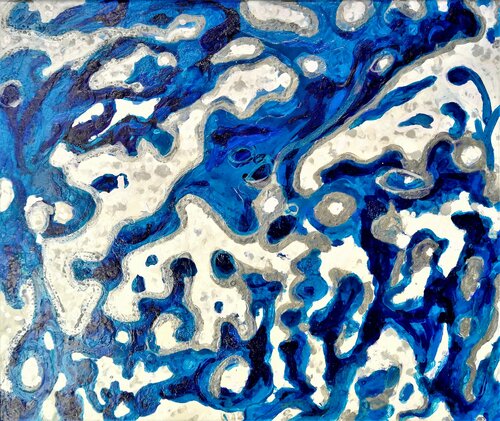 Azules, platas y blancos.  Abstract Surrealism 3. van JOAN PARRAMON, Schilderij te koop op Singulart