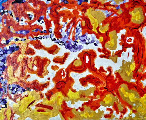 Rojos, oros  y azules. Abstract Surrealism 5. di JOAN PARRAMON, Pittura in vendita su Singulart