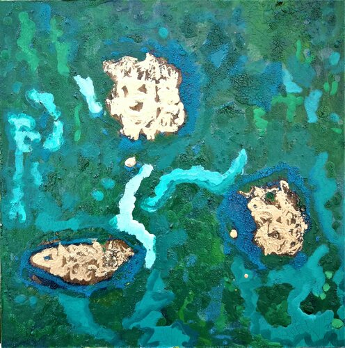 30 Islas blancas en el verde azulado. di JOAN PARRAMON, Pittura in vendita su Singulart