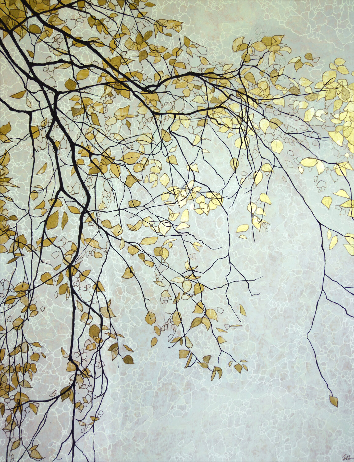 Feuilles d'or Sophie Cantou Peinture originale à vendre