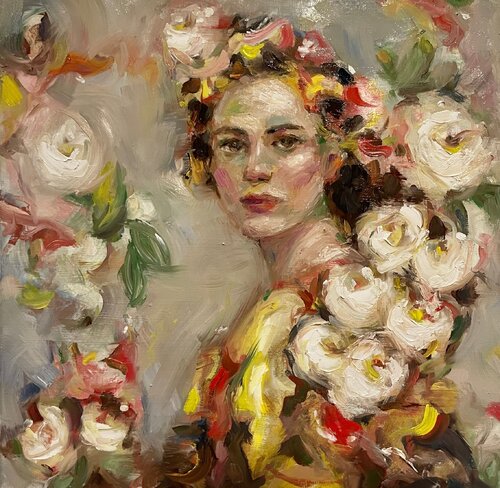 Lady with orchid van Diletta Innocenti Fagni, Schilderij te koop op Singulart