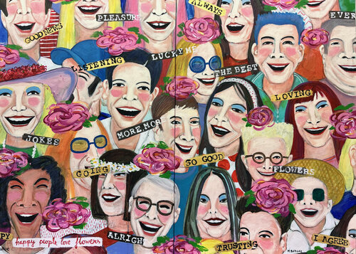 Happy people love flowers de María Burgaz, Pintura a la venta en Singulart