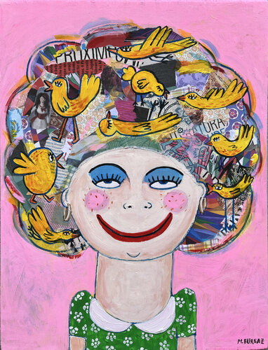 Pájaros en la cabeza de María Burgaz, Pintura a la venta en Singulart