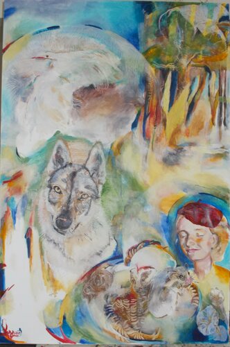Little Red Riding Hood and the Wolf van Anette Vargas, Schilderij te koop op Singulart