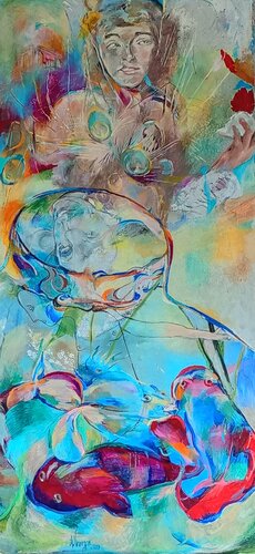 Eileen Gray:" Do you think it is cruel to keep my mermaids in a goldfish bowl? " van Anette Vargas, Schilderij te koop op Singulart