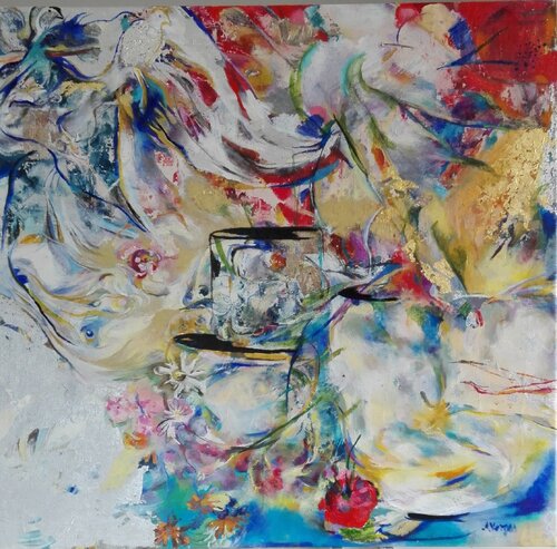 Still life with  vases and flowers de Anette Vargas, Pintura a la venta en Singulart