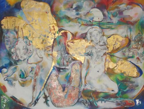 Dragonfly and  Mermaids from Mars van Anette Vargas, Schilderij te koop op Singulart