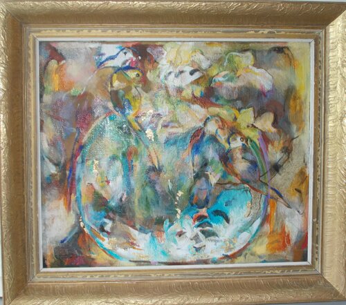 Still life with vase, flowers, birds Anette Vargas