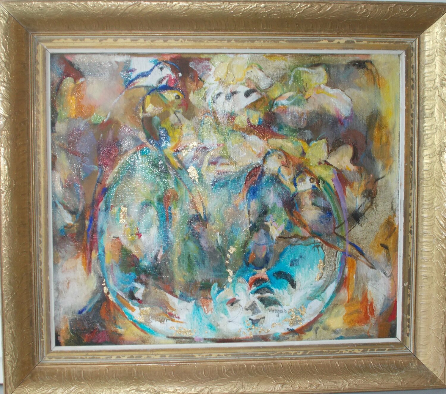 Still life with vase, flowers, birds Anette Vargas