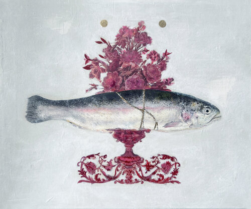 Whispers Of The Ocean/ Red Flowers Vase par Karenina Fabrizzi, Peinture en vente sur Singulart