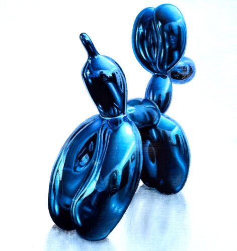 Koons' balloon dog painting + small sculpture by Ezequiel Martinez Llaser, Painting for Sale on Singulart