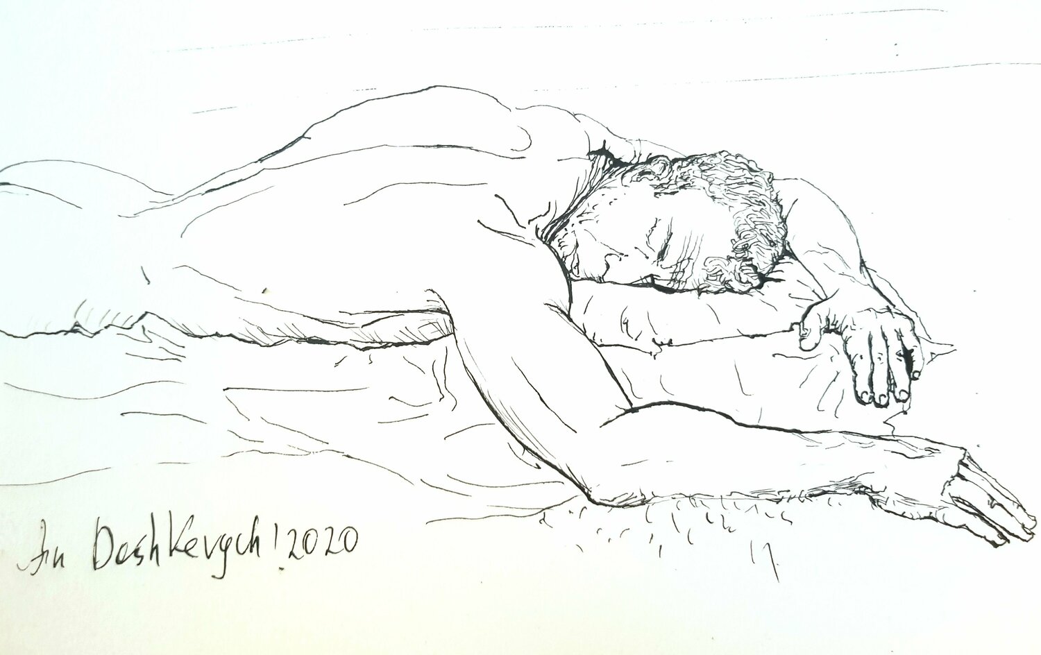 Sleeping men by Anastasiia Dashkevych (2020) : Drawing India Ink on Paper -  SINGULART