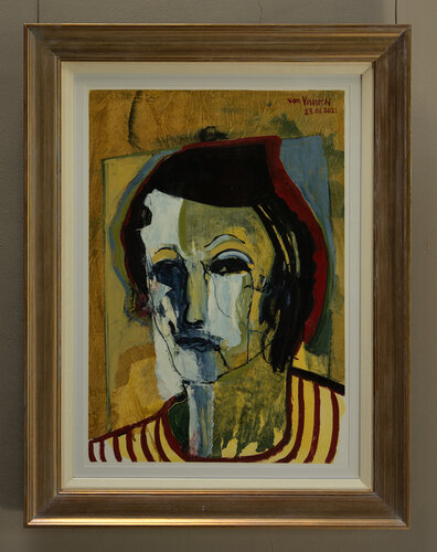 Woman in a striped shirt par André François van Vuuren, Œuvre sur papier en vente sur Singulart