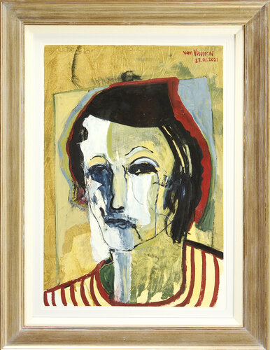 Woman in a striped shirt di André François van Vuuren, Pittura in vendita su Singulart