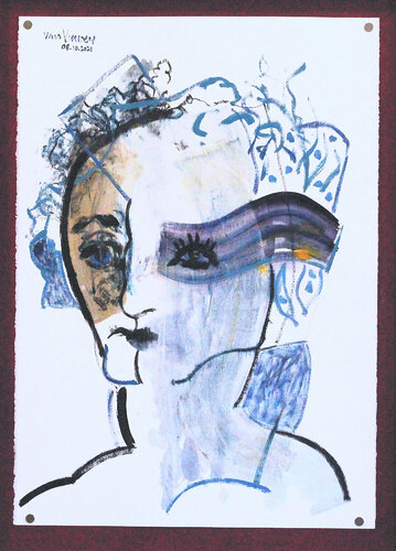 Bust of a woman with blue di André François van Vuuren, Opera su carta in vendita su Singulart