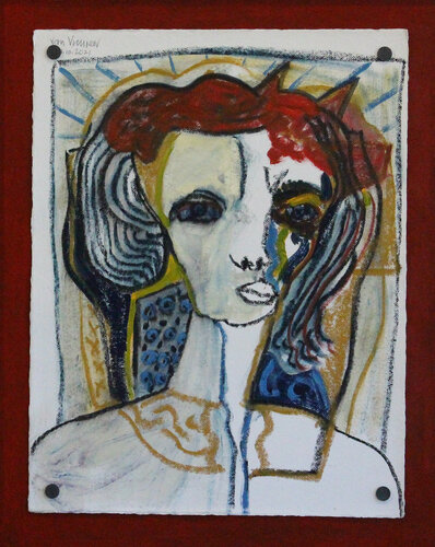 Woman with a blue scarf by André François van Vuuren, Work on Paper for Sale on Singulart