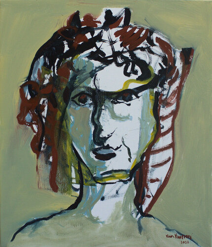 "Masquerade II " #5  Woman with striped headscarf  . André François van Vuuren