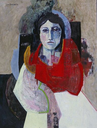 masquerade 1 ' woman in a red shawl ' par André François van Vuuren, Peinture en vente sur Singulart