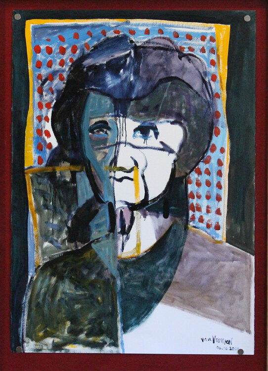 Woman against blue and red backround André François van Vuuren