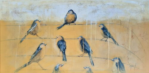 The Parliament of Freedom < Birds / Cage > van Anja Spagl, Schilderij te koop op Singulart