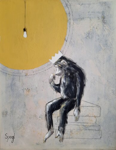 " About Contemplation " - Affe / Monkey di Anja Spagl, Pittura in vendita su Singulart